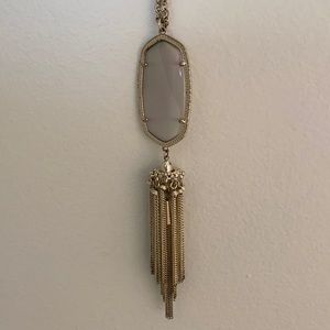 Kendra Scott - Iridescent grey/white stone - champagne gold long necklace